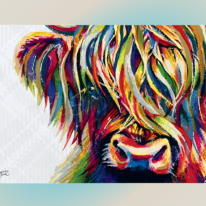Maggie the Coo original Highland cow canvas artwork by Tartan Paint