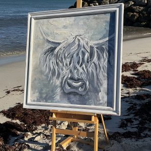 Charlie the coo – original Highland cow artwork painted in chalk paint on 1m canvas