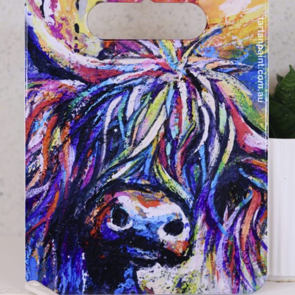 Scottish themed trivet, Highland Cow trivet, Tartan Paint trivet. Barn coo artwork, Barn coo Tartan Paint