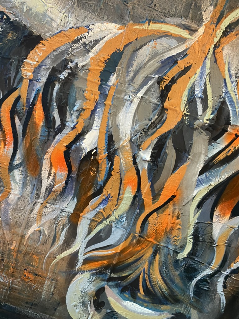 Close up of the knife and brush texture in Eamonn the Highland coo's fringe