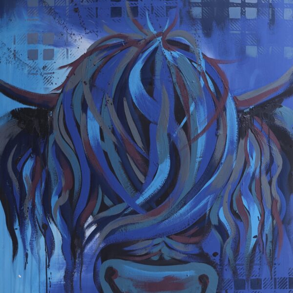 Ally the blue Highland cow printable wall art, painted in Perth by Tartan Paint