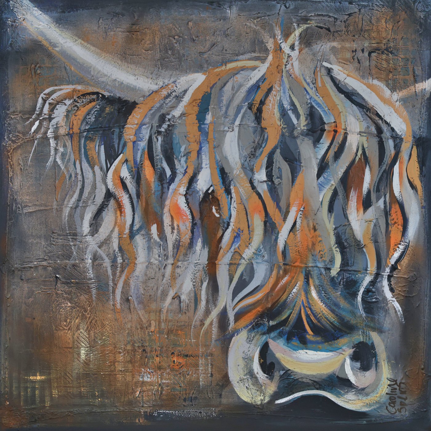 Eamonn Highland cow painting in Dundee United tangerine and black, printable digital download