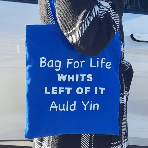 Scottish tote bag, Bag For Life Whits Left Of It, carried on the shoulder