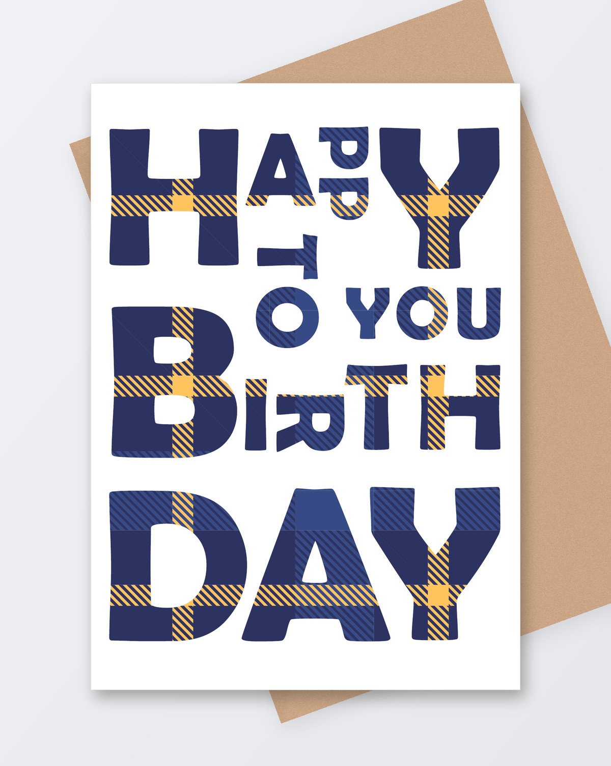 Blue Tartan Letters Birthday Card, Tartan Paint Scottish greeting card with a kraft envelope