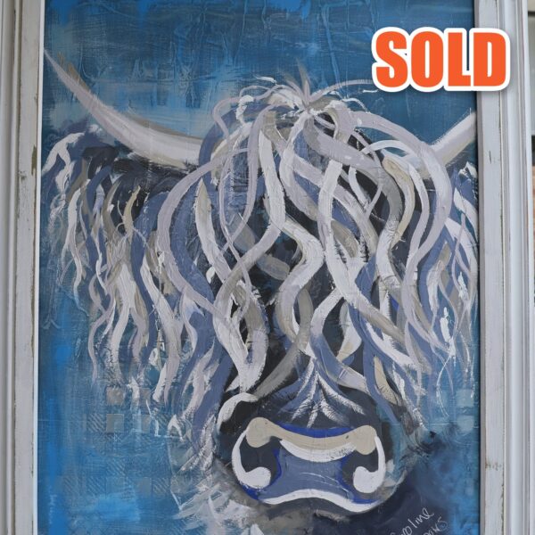 Bluebell, original Highland cow painting by Caroline Speirs, sold