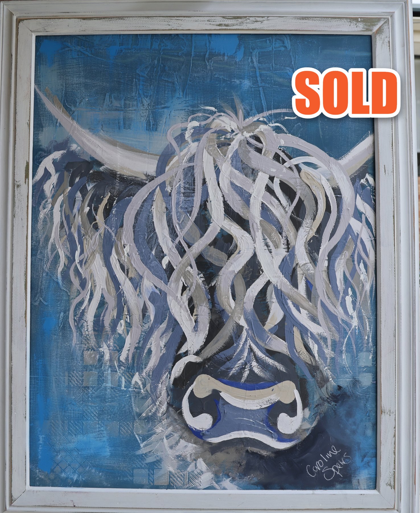 Bluebell, original Highland cow painting by Caroline Speirs, sold