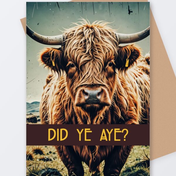 Did Ye Aye? Card, Tartan Paint Scottish greeting card with a kraft envelope