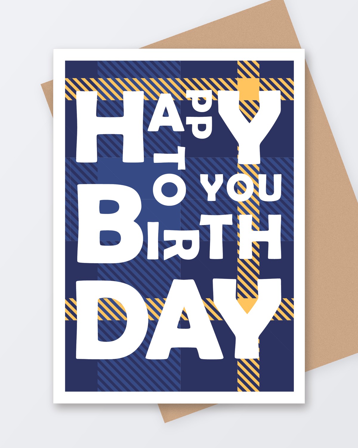 Blue Tartan Birthday Card, Tartan Paint Scottish greeting card with a kraft envelope