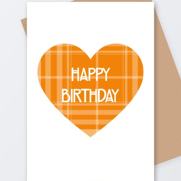 Orange Tartan Birthday Card, Tartan Paint Scottish greeting card with a kraft envelope