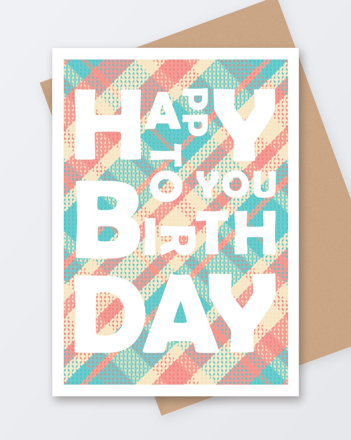 Happy Birthday – Pastel Tartan card, Tartan Paint Scottish greeting card with a kraft envelope