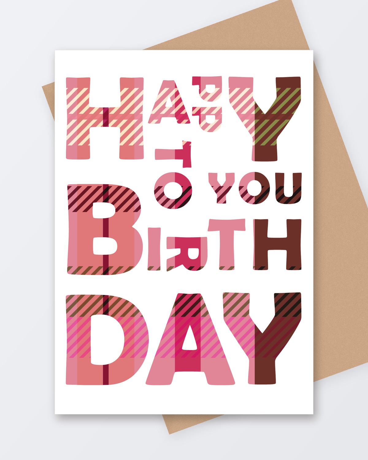 Happy Birthday – Pink Tartan card, Tartan Paint Scottish greeting card with a kraft envelope