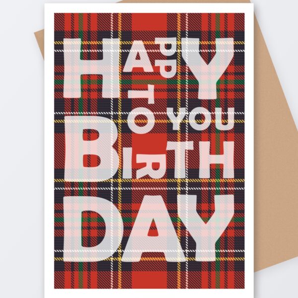 Red Tartan Birthday Card, Tartan Paint Scottish greeting card with a kraft envelope