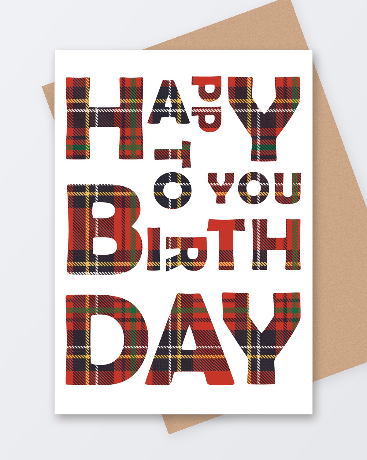 Red Tartan Letters Birthday Card, Tartan Paint Scottish greeting card with a kraft envelope