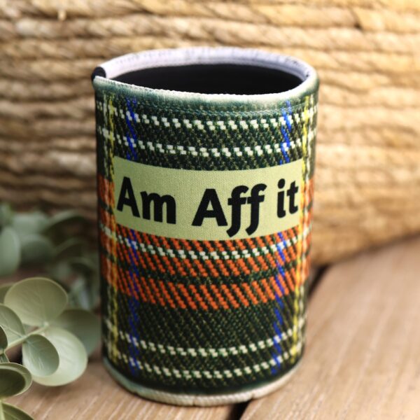 Am Aff It Scottish stubby holder on green and orange tartan